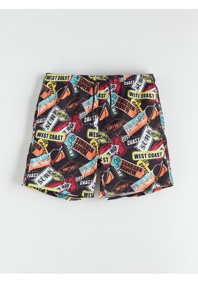 Lcw Swımwear Siyah Kısa Boy Desenli Erkek Deniz Şortu