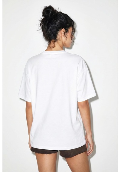 Shade Kadın Bisiklet Yaka Nakış Ve Boncuk İşlemeli Oversize T-shirt 2221 60286122 - Beyaz