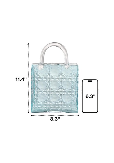 Çanta Vazo Köşeli Model Cam Çiçek Vazosu Dekoratif Mavi Vazo Büyük Boy Glass Bag Vase
