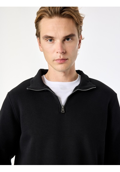 Koton Şardonlu Regular Fit Uzun Kollu Fermuarlı Yaka Sweatshirt Siyah 7wam70003mk