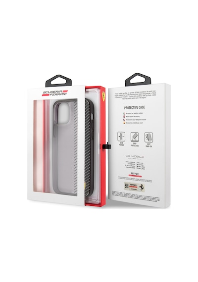 Apple Uyumlu iPhone 12 Pro Max Kılıf Ferrari Lisanlı Klasik Metal Logolu Transparan Çizgi Desenli Gradient Siyah