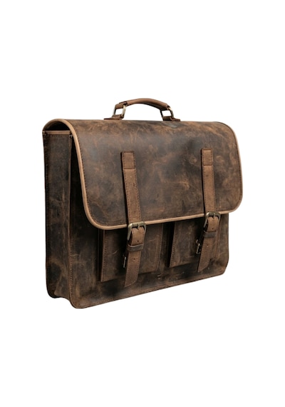 Huggy Craft Mihmander Hakiki Deri Laptop Ve Evrak Çantası - El Yapımı Vintage Postacı Çantası Kahverengi