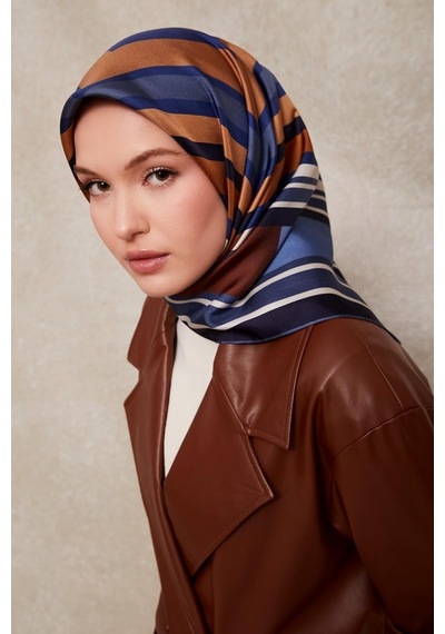 Levidor Kare Desenli Twill İpek Eşarp-0920 Lacivert