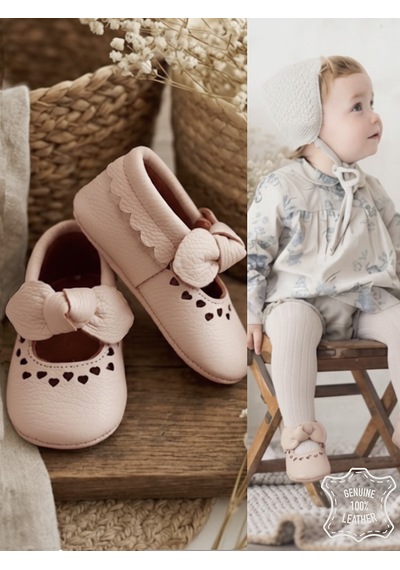Denokids Kız Bebek Patik Hakiki Deri Pembe Yumuşak Taban Ayakkabı 17-21 Numara Renkli