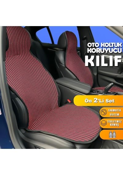 Tofaş Doğan Uyumlu Koltuk Kılıfı Minder Çizgili Siyah Kırmızı 2+1 Ön Arka Set