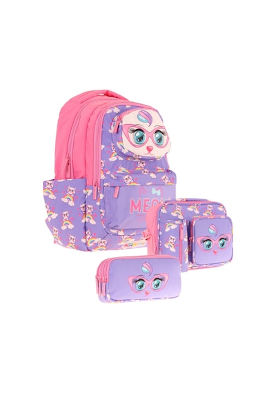 Kaukko Kids 3d Kedi Şekilli Kız Çocuk Üçlü Okul Çantası Seti/takımı - Mor Pembe L5236+l7236+l8236 Mor - Pembe