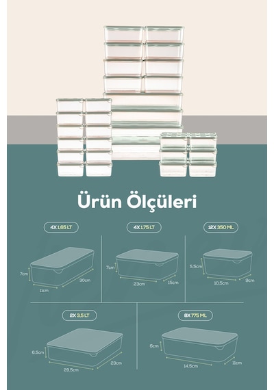 Vienev Buzdolabı Düzenleyici Organizer Mikrodalgaya Uygun Difriz Saklama Kabı Mint 30 'Lu Mint