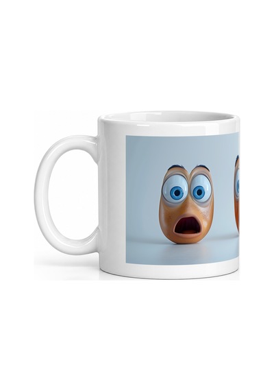 Seramik Kupa Şaşkın Meyve Karakterleri Baskılı 300 Ml Hediyelik K Beyaz