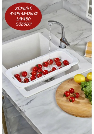 Ayarlanabilir Sürgülü Lavabo Süzgeci, Sebze Meyve Yıkama Ve Kurutmalık/beyaz Plastik Diğer