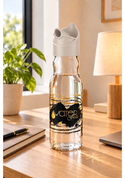 Water Fresh 700 Ml Çevrilebilir Kapaklı Cam Sürahi Başucu Ve Çalışma Masası Sürahisi Bej - 927537818