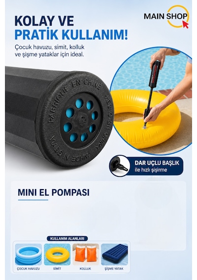 Mainshop Intex Double Quick Mini El Pompası 29 Cm - Şişme Yatak Havuz Simit Kolluk Pompası M-69613