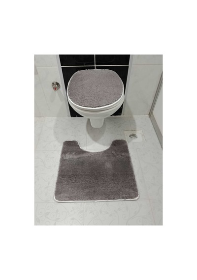 Aurora Brilliant Banyo Paspası Siyah Klozet Takımı Peluş Paspas Seti 60x100 / 50x54 / 45x37 Gri