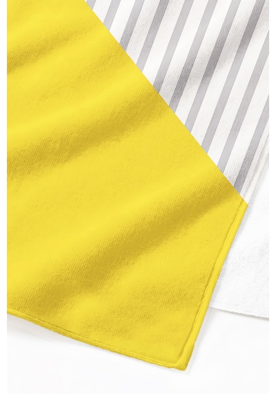 Geometrik Çizgili Sarı Plaj Havlusu - Modern Minimalist Gri Beyaz Hızlı Kuruyan Mikrofiber Havlu Çok Renkli