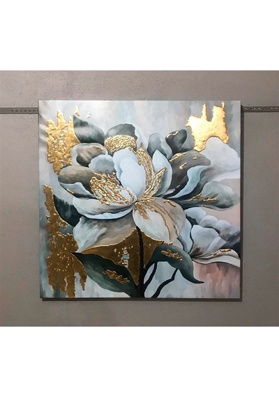 Modern Beyaz Çiçek Kanvas Tablo Gold Varak Işlemeli