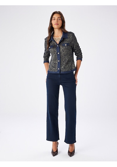 Faik Sönmez Denim Garnili Simli Örme Track Ceket W27ckt032 Uw27ckt03227 İndigo