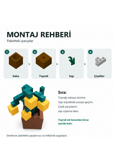 Piksel İnci Çiçeği Biblo - 3d Baskı, Minecraft Esintili Sarı