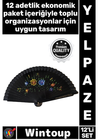 Yelpaze Kaliteli Estetik Tasarım Dayanıklı Katlanır Estetik Bambu Çift Taraflı Siyah Yelpaze 12'li