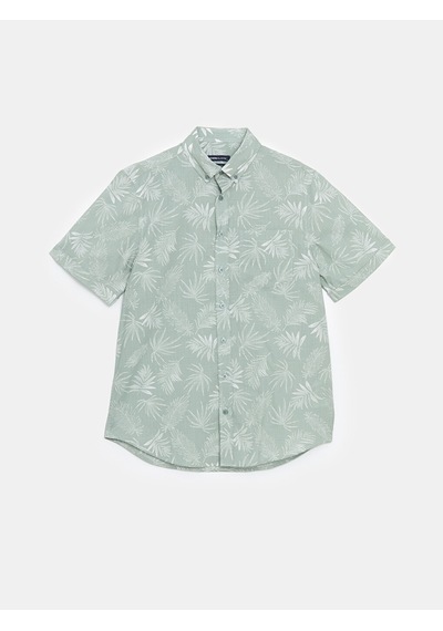 Lcwaıkıkı Classic Turkuaz Regular Fit Kısa Kollu Desenli Poplin Erkek Gömlek