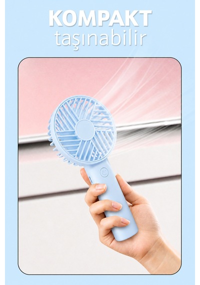 Standlı 3 Mod Şarjlı El Fanı 3 Kademe Seyahat Masaüstü Vantilatör Taşınabilir Mini Fan Mavi F137