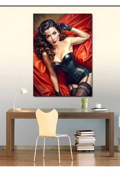 Kanvas Tablo Kırmızı Perde İle Model 50cmx70cm