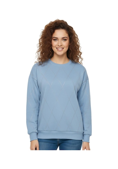 Baglan Kadın Sıfıryaka Sweatshirt Taşlı Bgl-st05060 Mavi