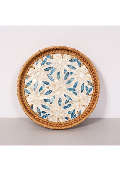 Pearl 25x3 Cm Sedefli Rattan Tepsi & Duvar Dekoru Mix
