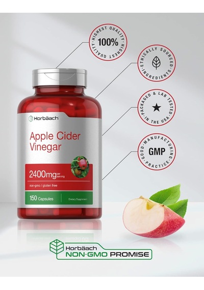 Horbaach Apple Cider Vinegar Capsules 2400mg 150 Count Non-gm...
