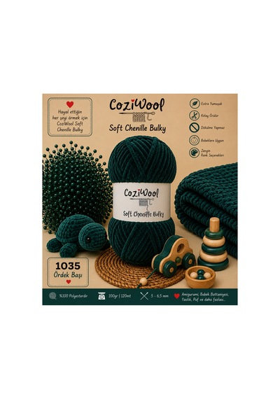 Kadife İp Soft Chenille Bulky 5'li Paket 5x100 Gr 120 Mt El Örgü İpi Ördek Başı - 875823131