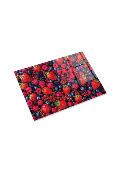 Mor Kırmızı Meyveler Cam Kesme Tahtası 30cm X 40cm Diğer