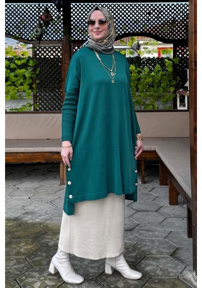 Rabia Şamlı Sevda Triko Tunik Zümrüt Normal