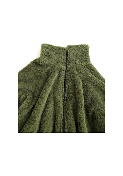 Kadın Oversize Peluş, Polar, Fermuarlı, Teddy Dik Yaka, Sıcak Tutucu Yumuşak Kışlık Ceket Haki