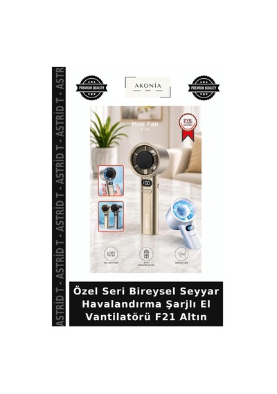 Özel Seri Bireysel Seyyar Havalandırma Şarjlı El Vantilatörü F21 Altın