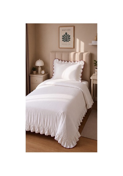 %100 Pamuk Overloklu Fırfırlı Tek Kişilik Nevresim Takımı Lastikli Çarşaflı 160x200 Cm Bordo - 904799828 Bordo