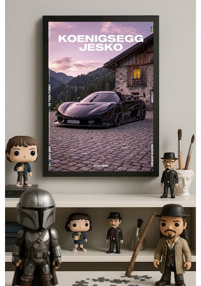 Koenigsegg Jesko Siyah Ahşap Çerçeveli Poster, Dekoratif Araba Duvar Tablosu