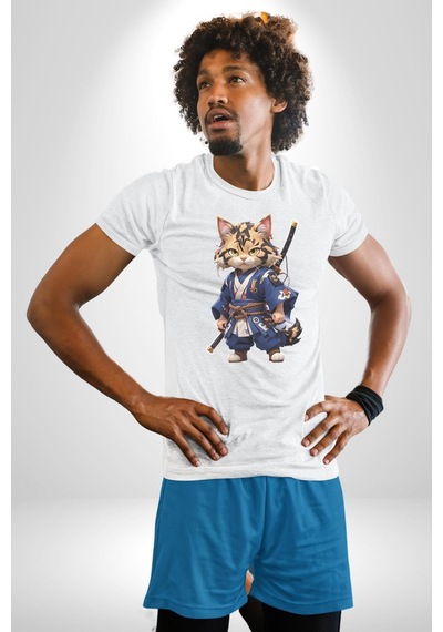 Japon Samuray Kılınç Unisex Unisex Beyaz Organik Baskılı T-shirt Penye Yüksek Kalite Beyaz