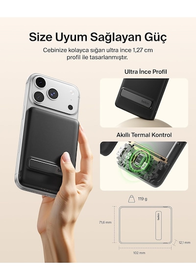 Belkin Bpd011hqbk Boostcharge Slim 5.000mah Qi2 15w Manyetik Kablosuz Powerbank - Siyah