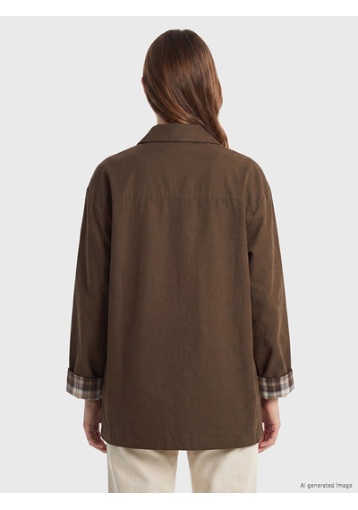 Lcw Modest Kahverengi Oversize Gabardin Kadın Trençkot
