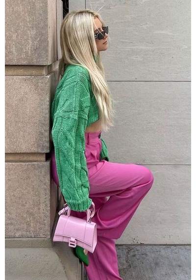 Madmext Mad Girls Yeşil Boğazlı Kazak Mg1325