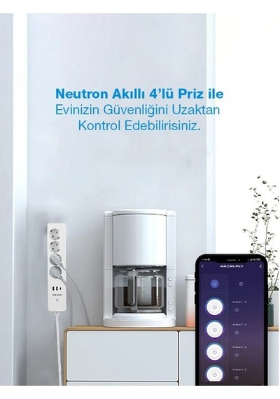 Neutron Ntl-sw07 1050 Joule Akım Korumalı Wifi Akıllı Grup Priz 4 Lü, 2 Usb + Type-c, 1 Mt Kablo 1 M