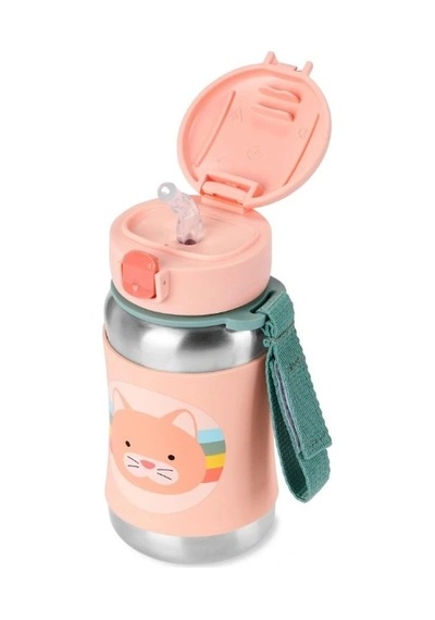 Mey İthalat Zoo Pipetli Paslanmaz Çelik Suluk 350 Ml Kedi Pembe