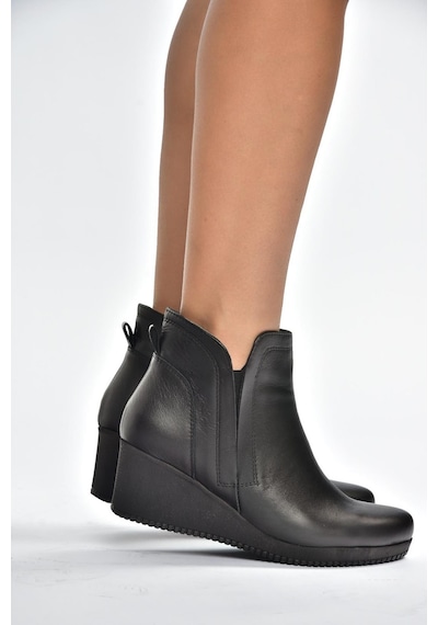 Fox Shoes V999100803 Siyah Hakiki Deri Dolgu Tabanlı Kadın Bot Siyah-hakiki Deri