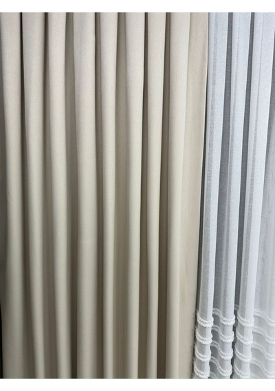 Meyra Parlak Pamuklu Krem Fon Perde 1/3 Sık Pile Krem