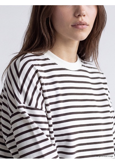 Lcw Modest Kahverengi Çizgili Oversize Kadın Sweatshirt Tunik