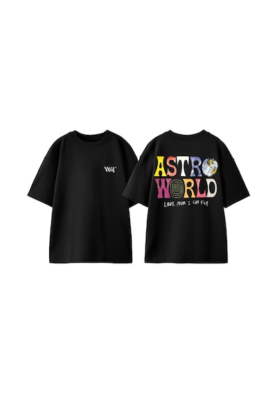 Thewert Astro World Look Tasarım Sırt Baskılı Pamuk Siyah Oversize T-shirt
