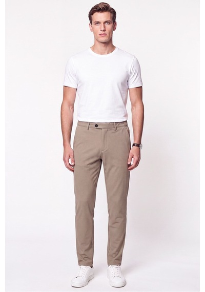Regular Fit Yan Cep Doku Desenli Beli Lastikli Bej Pantolon P 1212