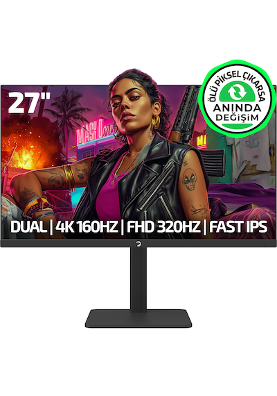 Gamepower Kaze Dual 27'' 0.5ms 4k 160hz - Fhd 320hz Fast Ips Pivot Dual Mod Gaming Monitör  Ölü Piksel Garantili
