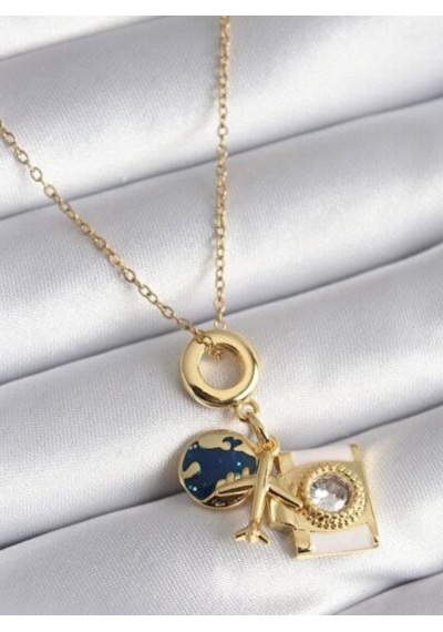 Beren Aksesuar Stainless Steel Uzun Gezgin Çelik Kolye Gold
