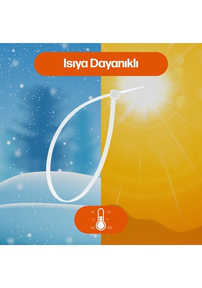 Chedı Kablo Bağları, 20 Cm 100'lü Paket Çok Amaçlı Kullanım, Premium Kalite Beyaz Kablo Klipsi