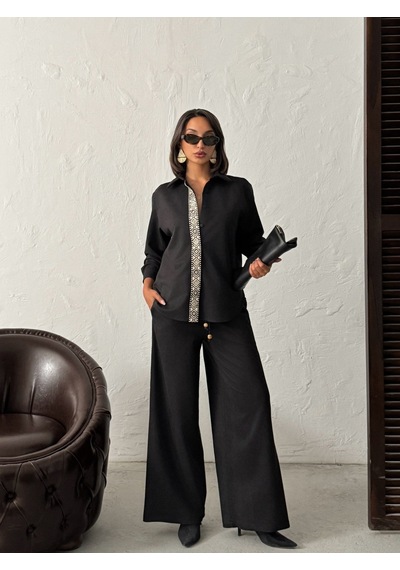 Verymoda Şerit Detaylı Scuba Süet Pantolon F1972 Siyah