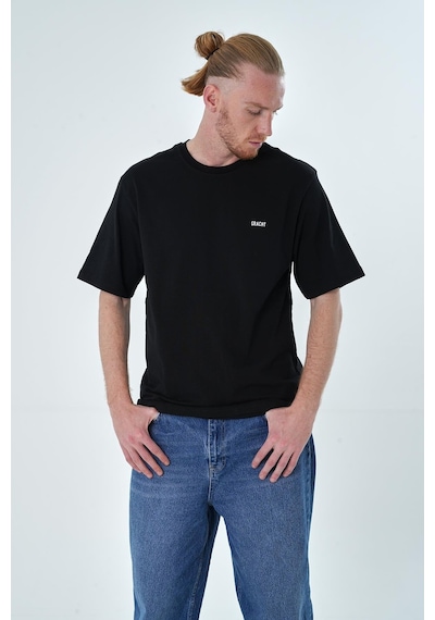 İntersivin %100 Pamuk Oversize Siyah Erkek T-shirt Siyah